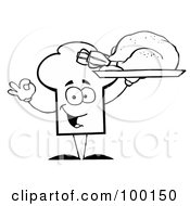 Royalty Free RF Clipart Illustration Of An Outlined Chef Hat Guy Serving A Turkey by Hit Toon