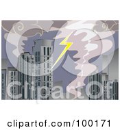 Royalty Free RF Clipart Illustration Of A Lightning Striking A City Building During A Cyclone by mayawizard101