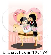 Poster, Art Print Of Cute Wedding Couple On A Horse