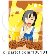 Poster, Art Print Of Happy Girl Eating Chocolate Chip Cookies