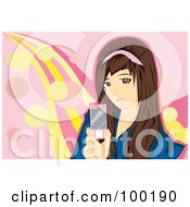 Poster, Art Print Of Brunette Girl Holding A Pink Cell Phone