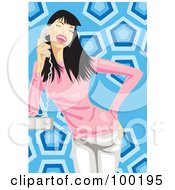 Royalty Free RF Clipart Illustration Of A Young Woman Laughing And Talking On A Landline Phone