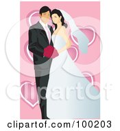 Poster, Art Print Of Wedding Couple Posing Over Pink With Hearts