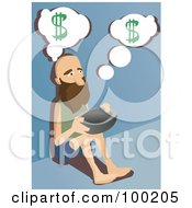Beggar Sitting On A Sidewalk With A Bowl For Money
