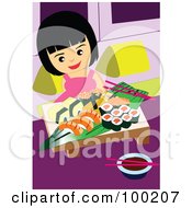 Happy Girl Eating Sushi
