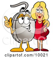 Poster, Art Print Of Computer Mouse Mascot Cartoon Character Talking To A Pretty Blond Woman