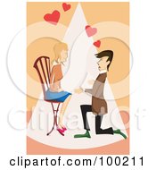 Man Kneeling And Proposing To A Woman As She Sits In A Chair