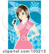 Poster, Art Print Of Woman In A Pink Suit Holding A Cell Phone