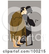 Poster, Art Print Of Male Beggar In A Blanket Walking With A Cane
