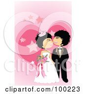 Poster, Art Print Of Cute Wedding Couple Admiring Each Other Over Pink Stars And A Heart