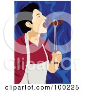 Poster, Art Print Of Man Eating A Freshly Grilled Hot Dog