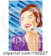 Poster, Art Print Of Pretty Call Center Woman Wearing A Pink Headset