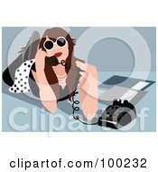Royalty Free RF Clipart Illustration Of A Woman Laying On The Floor And Talking On A Landline Phone by mayawizard101