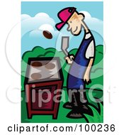 Poster, Art Print Of Man Flipping A Meat Patty Over A Gas Grill