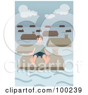 Poster, Art Print Of Boy Sitting On A Roof In A Flooded Village