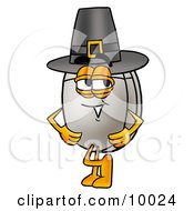 Computer Mouse Mascot Cartoon Character Wearing A Pilgrim Hat On Thanksgiving by Mascot Junction