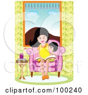 Poster, Art Print Of Mother And Son Reading A Book In A Chair