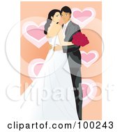Poster, Art Print Of Wedding Couple Posing Over Orange With Hearts