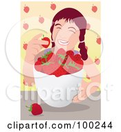 Poster, Art Print Of Happy Girl Eating Fresh Strawberries