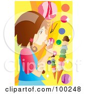 Poster, Art Print Of Brunette Girl Licking An Ice Cream Cone