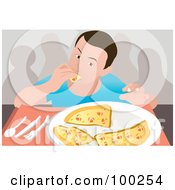 Royalty Free RF Clipart Illustration Of A Man Eating A Plate Of Pizza Slices