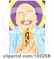 Poster, Art Print Of Happy Man Eating A Hot Dog In A Bun