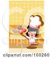 Poster, Art Print Of Chef Girl Holding A Steak And Peppers