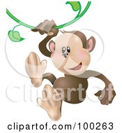 Cute Monkey Swinging On A Green Vine
