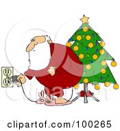 Poster, Art Print Of Santa In Pajamas Plugging In His Christmas Tree Lights