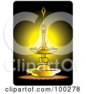 Royalty Free RF Clipart Illustration Of A Brass Oil Lamp Glowing by Lal Perera
