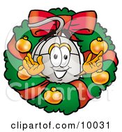 Computer Mouse Mascot Cartoon Character In The Center Of A Christmas Wreath by Mascot Junction
