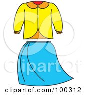 Royalty Free RF Clipart Illustration Of A Womans Yellow Blouse And Blue Skirt by Lal Perera