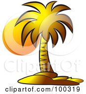 Poster, Art Print Of Orange Sun Illuminating A Palm Tree