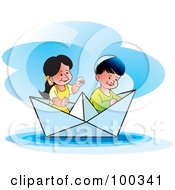 Poster, Art Print Of Boy And Girl In A Paper Boat