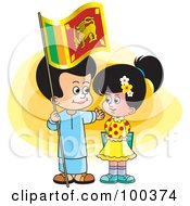 Sinhala Children With A Sri Lanka Flag