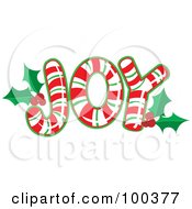 Poster, Art Print Of Red Green And White Candy Canes Forming The Word Joy With Holly