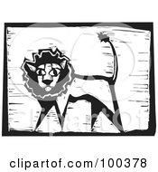 Poster, Art Print Of Black And White Engraved Wooden Plaque Of A Safari Lion