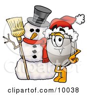 Poster, Art Print Of Computer Mouse Mascot Cartoon Character With A Snowman On Christmas