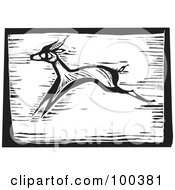 Poster, Art Print Of Black And White Engraved Wooden Plaque Of A Running Safari Antelope