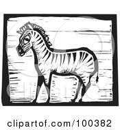 Poster, Art Print Of Black And White Engraved Wooden Plaque Of A Safari Zebra