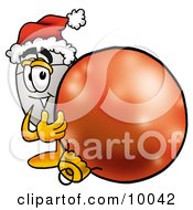 Computer Mouse Mascot Cartoon Character Wearing A Santa Hat Standing With A Christmas Bauble by Mascot Junction