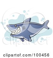 Poster, Art Print Of Chubby Grinning Shark Over Blue Splatters