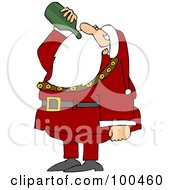 Poster, Art Print Of Santa Tilting His Head Back And Drinking Wine From A Bottle