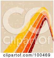 Royalty Free RF Clipart Illustration Of A Grungy Beige Background With Yellow Orange And Red Lines Curving Away