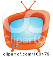 Royalty Free RF Clipart Illustration Of A Retro Orange Box Television Set With A Blue Screen