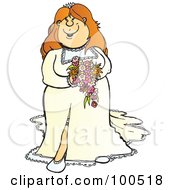Poster, Art Print Of Happy Strawberry Blond Bride In Her Dress Holding Her Bouquet