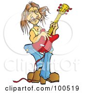 Poster, Art Print Of Male Guitarist Playing A Red Electric Guitar