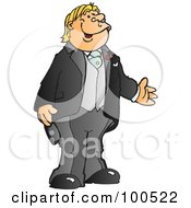 Royalty-Free (RF) Clipart Illustration of a Happy Blond Groom Gesturing With One Hand by Snowy #COLLC100522-0092