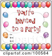 Poster, Art Print Of Border Of Colorful Balloons And Youre Invited To A Party Text