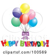 Poster, Art Print Of Colorful Happy Birthday Greeting Under A Bunch Of Party Balloons